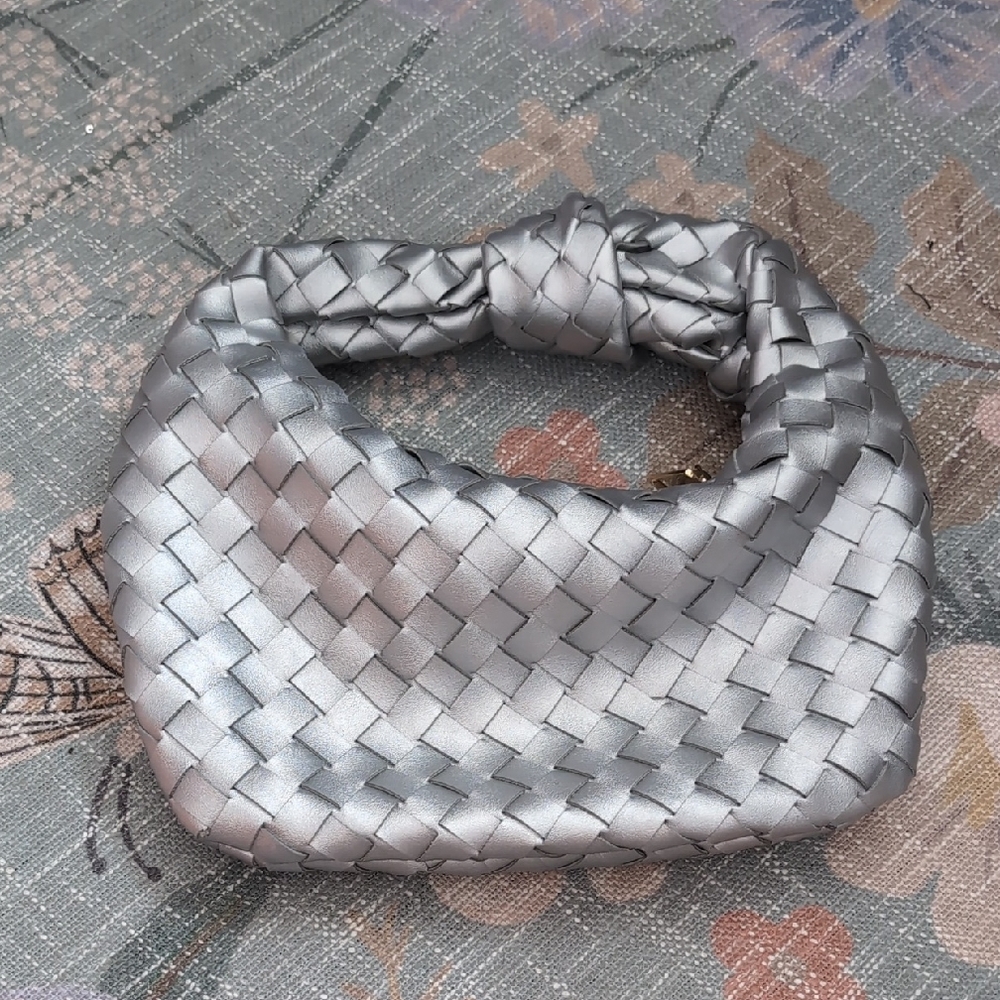 Elegant Silver Woven Handbag